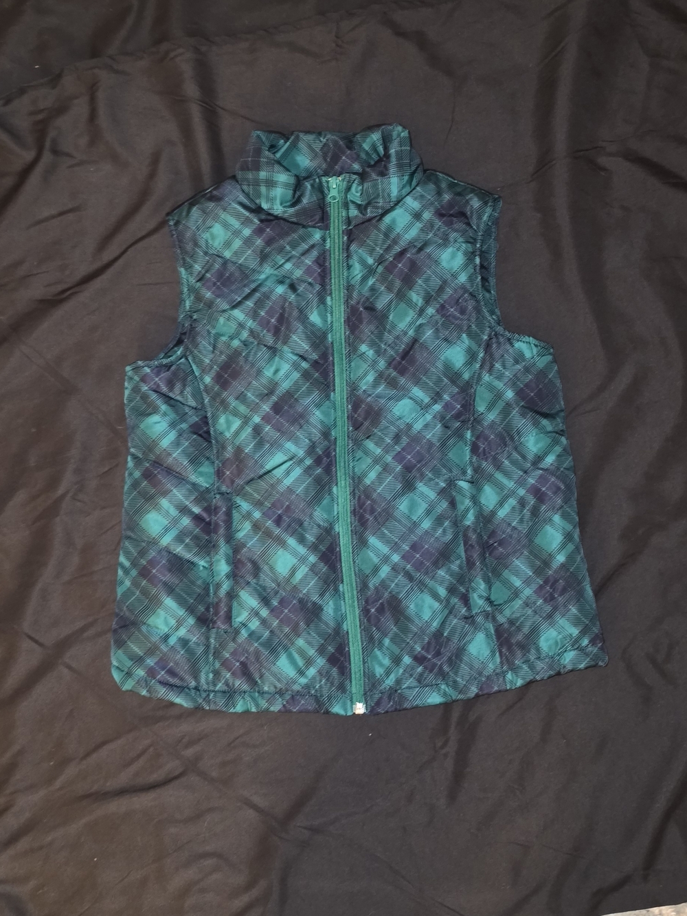 Laura Scott Teal & Navy Plaid Puffer Vest